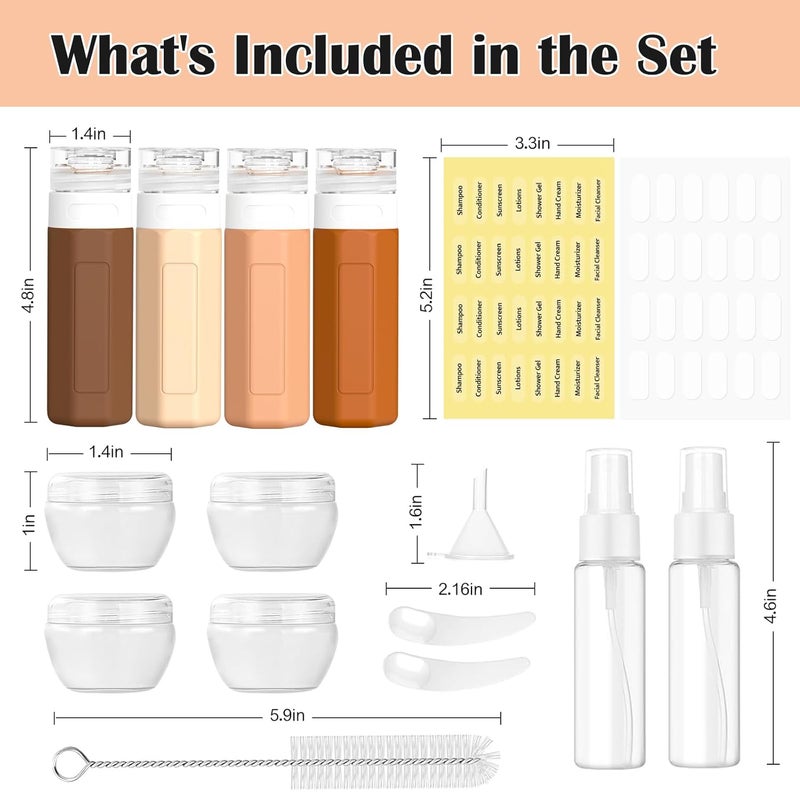 Redfly 17PCS Travel Bottles for Toiletries, TSA Approved Silicone Travel Size Containers, Leak Proof Toiletry Containers for Shampoo, Conditioner, Lotion & Creams Apricot - Image 2